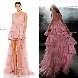 Mac Duggal Pink Layered Maxi Dress